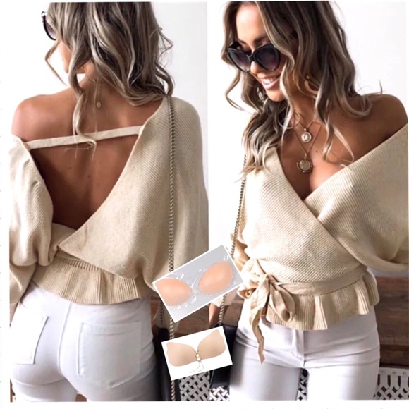 Charlie💋s Boutique Sweaters - 💋BACKLESS LONG SLEEVE FAUX WRAP KNIT TOP💋